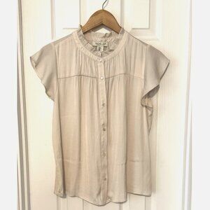 Rachel Zoe Cream Ruffle Mock Neck Blouse | Small